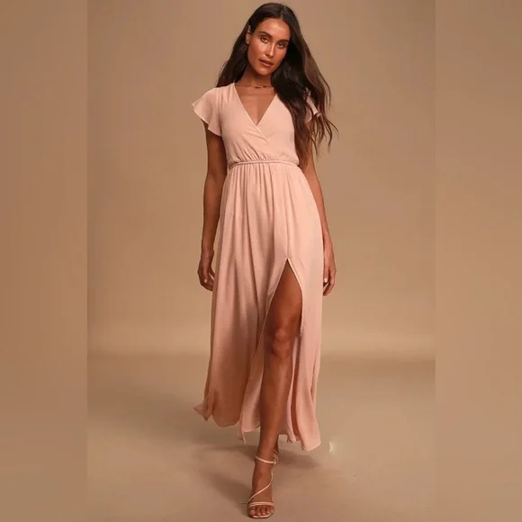 lulus blush bridesmaid dresses Stunning Sheath Blush Pink Silk Satin Long Bridesmaid Dress DM4070202 –  Dressmeet main image 0